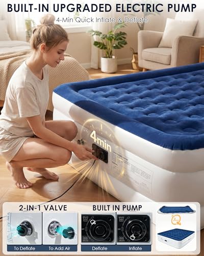 Image of King Air Mattress with Built in Pump, 18 inch King Size Inflatable Mattress,