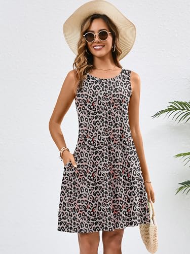 Image of Heymoments Women's Summer Dresses Sleeveless Casual Fashion Loose Swing Button Down Beach Dress with Pockets