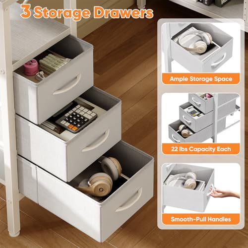 DUMOS L Shaped Desk with Shelf Drawers 47 Inch, White Corner Computer Desks Gaming with Power Outlet, Study Table with Adjustable Shelves, Home Office Tables for Bedroom Teacher Reading Writing - Image 6
