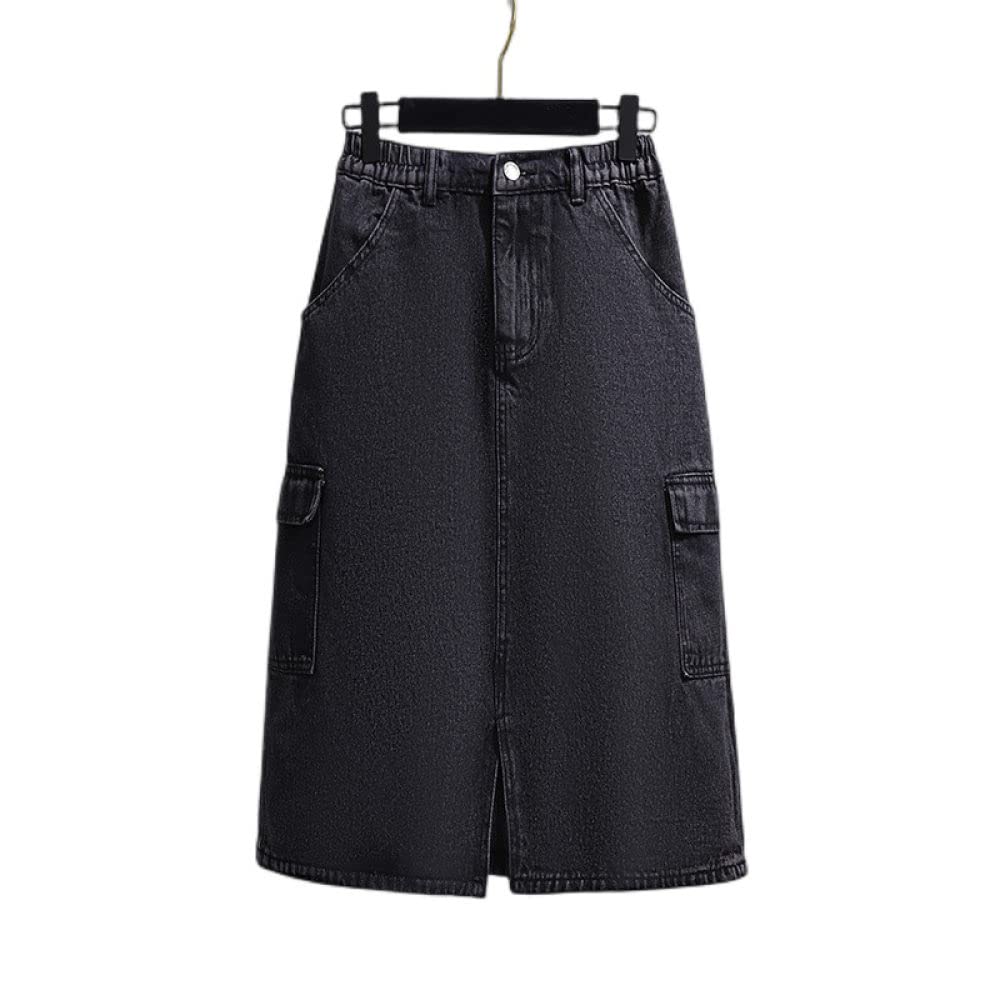 Gonne da Donna,Gonna Midi da Donna Nera Gonna in Denim Carico con Spacco Elastico A Vita Alta con Tasca Plus Size A-Line Gonne Lunghe Diritte Casual per Ragazze Signore,XL