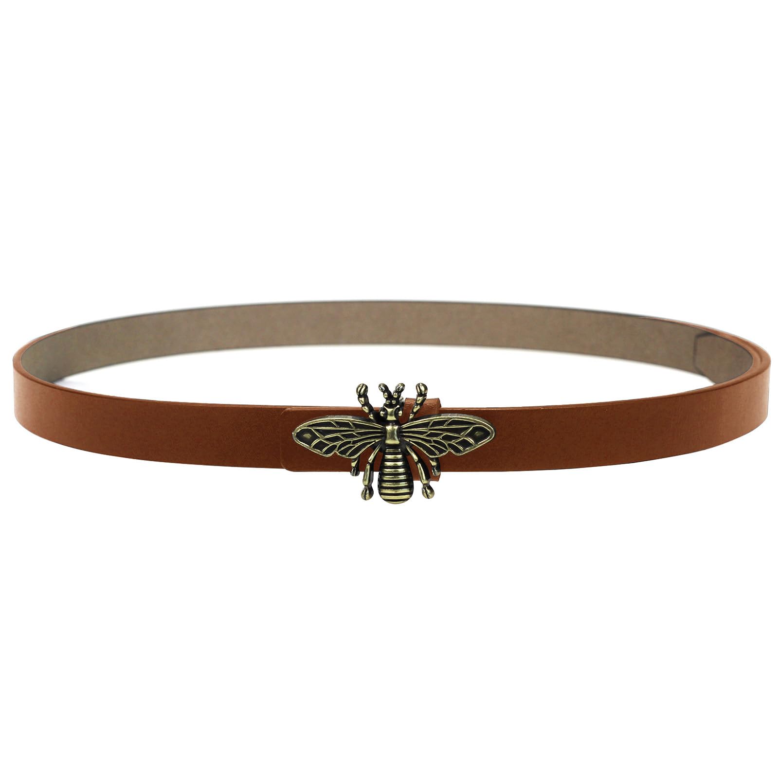 MoYoTo Women's 0.7″Thin Vintage Copper Bee Buckle Leather Belts Casual Dress Belts