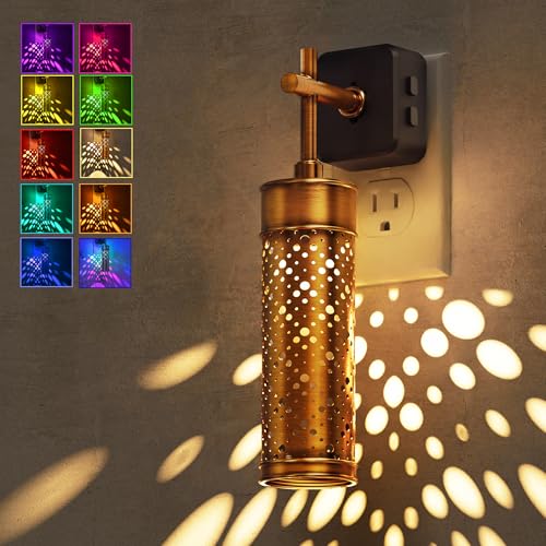 Image of L LOHAS LED Night Light, Color Changing Night Lights Plug into Wall | RGB Vintage Nightlight with Light Sensor, Soft White, Dimmable Plug in Nightlights for Bathroom Hallway Gift, 1 Pack