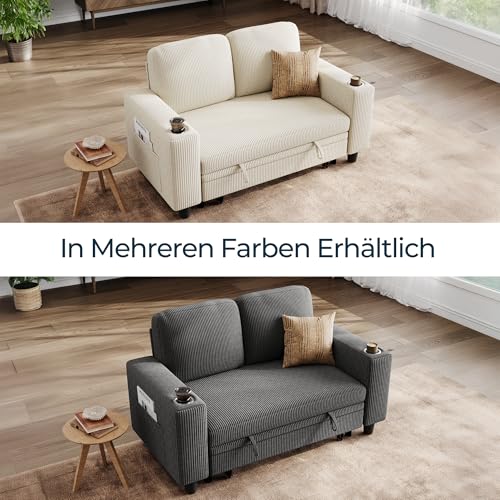 LINSY HOME Loveseat Sofa mit Stauraum – Bequemes Plüsch-Cord-2-Sitzer-Sofa mit Getränkehaltern, Sofa Klein für Kleine Räume, Wohnzimmer, Schlafzimmer, Wohnung