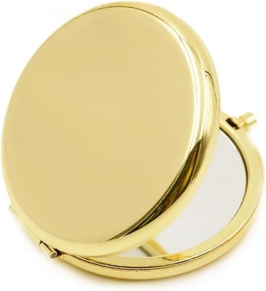 Portable Handheld Pocket Makeup Mirror Metal Stand-up Travel Compact Folding Double-Sided Small for Ladie(Gold)