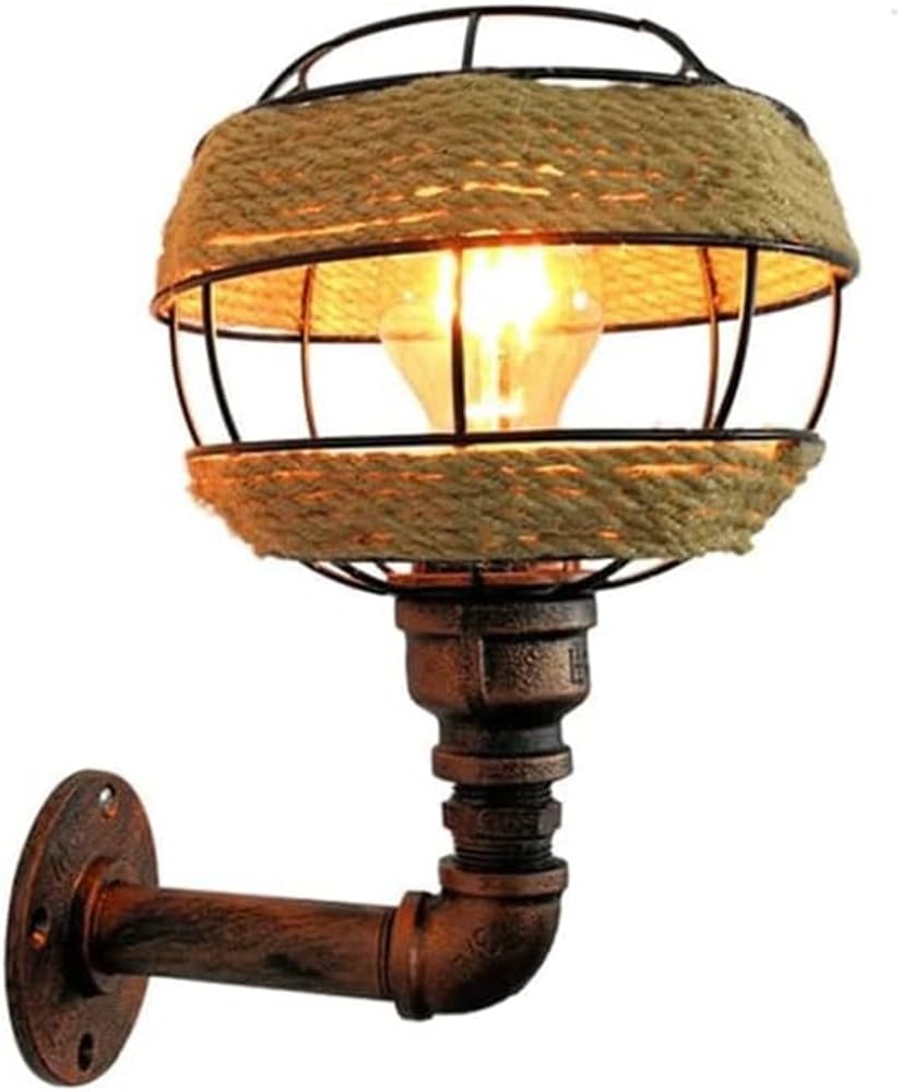 Lámpara de Pared Industrial de Cuerda de Hierro Forjado, Aplique Creativo de Cuerda de cáñamo, Base E26/E27, Luces de Pared empotradas, decoración de Bar y Restaurante, Farol de Pared