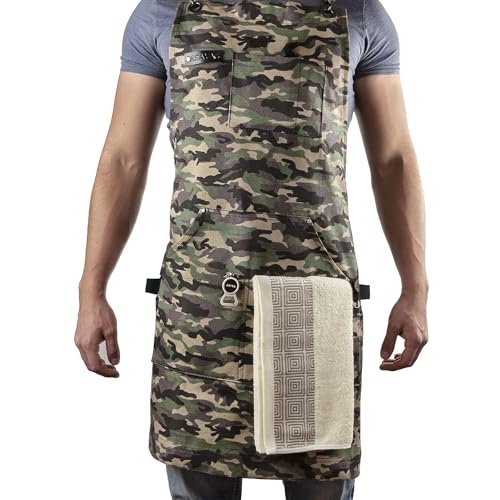 Asaya Chef Apron for Men and Women + Hand Towel and Bottle Opener - 10oz Canvas
