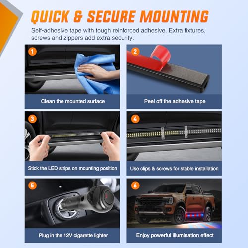 Image of Nilight 2PCS 70 Inch Emergency Strobe Light Strip with Controller 864 LED Red Blue Running Board Lights Flexible Side Flashing Warning Caution Safety Waterproof for Truck Construction Pickup