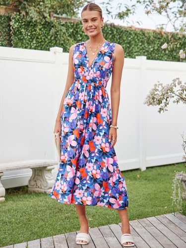 womens summer sleeveless v neck boho long dress floral print midi sundress