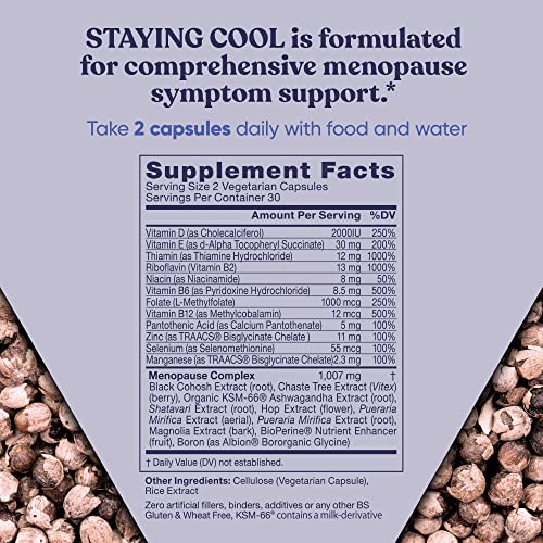Staying Cool Menopause Supplements for Women – Hormonal Hot Flashes, Weight Support, Night Sweats – Vitex Chaste Tree & Black Cohosh Pills for Natural Relief – 60 Vegetarian Soft Capsules - Thumbnail 3