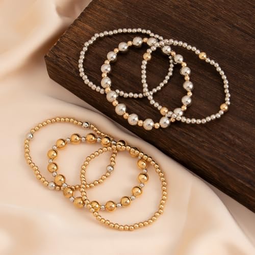 Chunky Gold Bracelets for Women Stackable Bracelets Big Gold Silver Ball Bangle Stretch Beaded Bangle Jewelry4