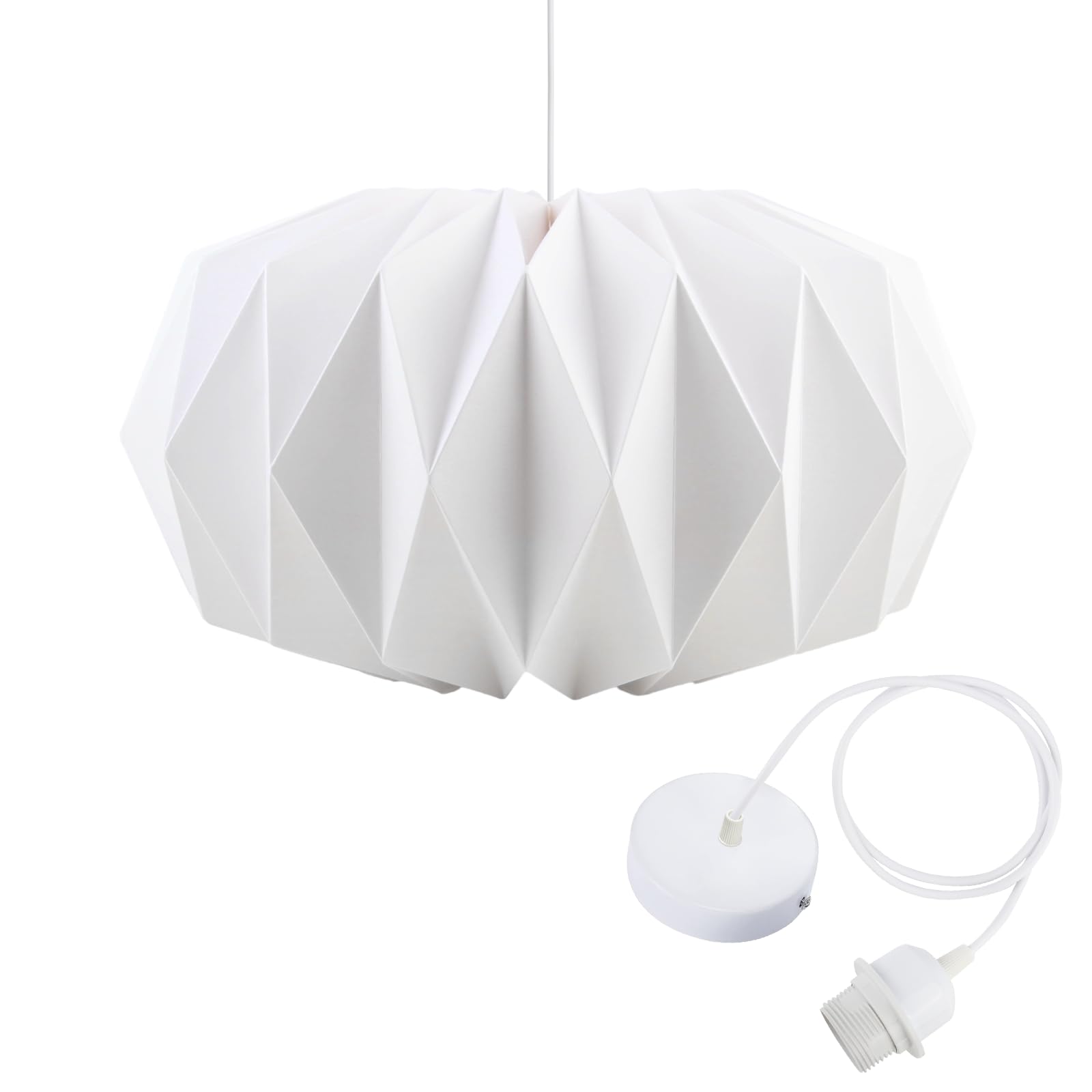 Papierlampenschirm Origami Mit Lampenaufhängung Weiß Baldachin Lampe und Kabel für Design Moderner Kunstdekor Wohnzimmer Esszimmer Schlafzimmer Bibliothek (Weiß)