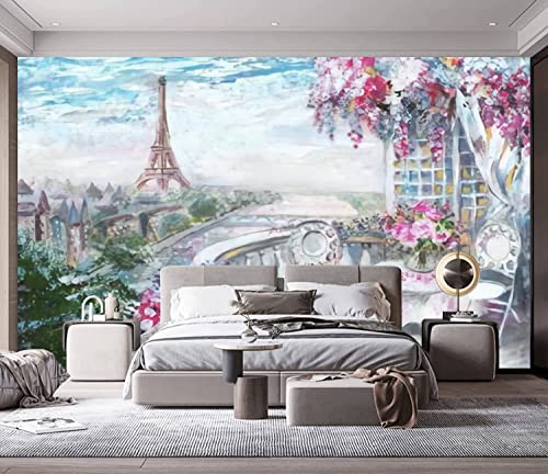 Vghuyevogere Modern Wall Murals 3D Oil Painting Summer Cafe In Paris Gentle City Landscape View From Peel And Stick Wallpaper Removable Self-Adhesive Pvc Stickers For Living Room Bedroom Decor #TOP3