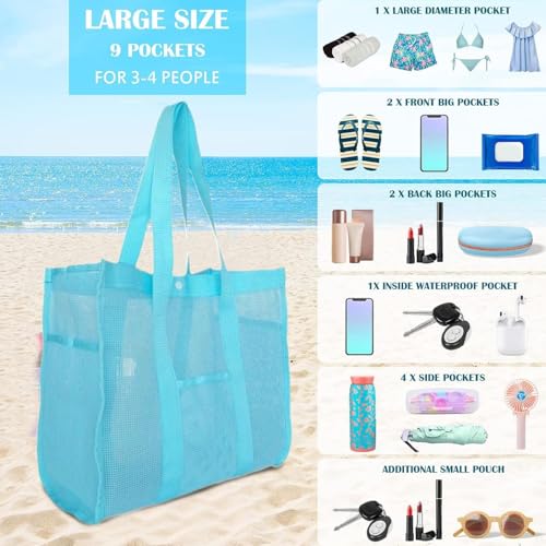 Beach Bags for Women | Summer Travel Mesh Tote Bag | Collecting Bag Beach Sand Toy | Sandproof Waterproof Reusable Toy Organizer Large Storage Purses | Tote | Net for Kids Swim4