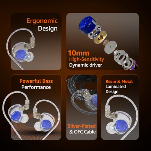 Image of Amazon Basics Pro Series Type C Wired Earphones | HiFi Stereo Sound | Dual Magnetic Circuit Dynamic Driver | Resin Inlay & Metal Finish | 112 dB Sensitivity | For Audiophiles & Musicians | White- Blue