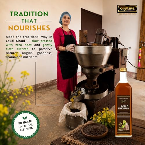 Image of Orgure Wood Pressed Black Mustard Oil - Single Origin | Rich Aroma & Bold Flavour | Natural & Cold Extracted | MSME Award Winner | Ideal for Cooking, Pickling & Ayurvedic Use | 1L