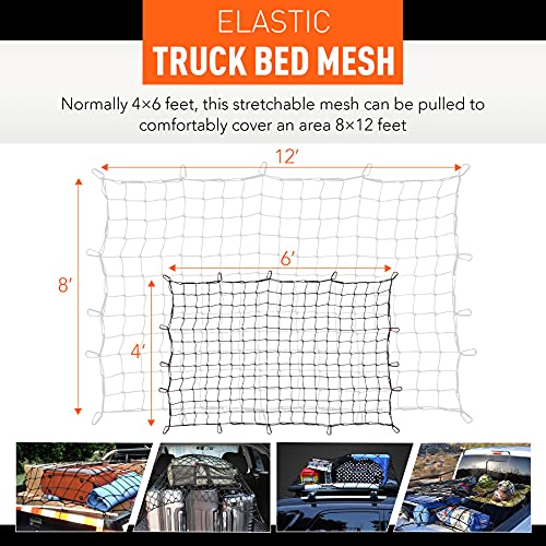 Omt Cargo Net For Pickup Truck Beds, 4X6 Truck Cargo Netting And Roof Rack Cargo Net Compatible With Ford Ram Gmc Toyota Chevrolet 8X12 Max Cargo Netting With Handmade Knots 16 Carabiners #TOP2
