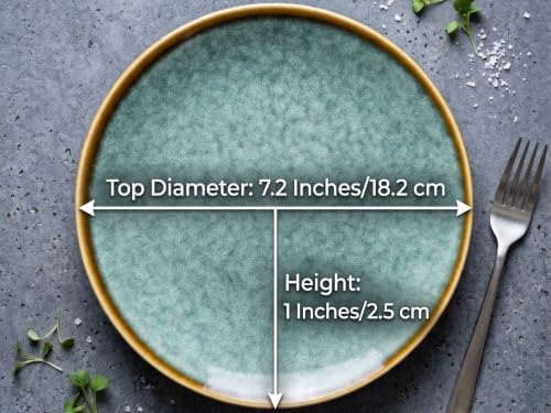 Image of Freakway Handcrafted Quarter Plates Teal Reactive Glaze, 7.2 Inch, Microwave & Dishwasher Safe, Set of 2