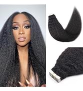 Liqusee Kinky Straight Tape In Hair Extensions Human Hair 100% Remy Hair Natural Black 22 inch 20...