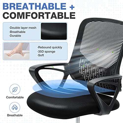 Drafting Chair, Ergonomic Tall Office Chair, Mid Back Mesh Standing Desk Chair With Adjustable Foot Ring And Armrest, Swivel Rolling Counter Height High Work Stool, Black #TOP3