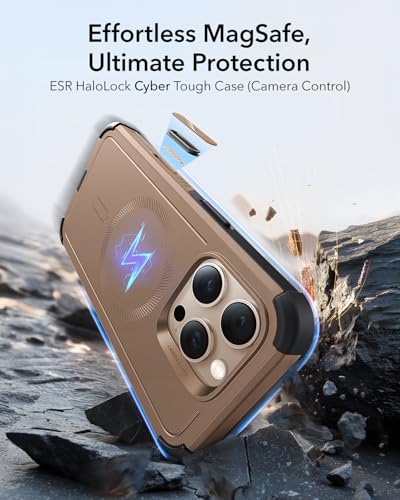 Image of ESR for iPhone 16 Pro Phone Case, 23ft Military-Grade Drop Protection, Shock-Absorbing Rugged Cover, MagSafe Accessories Compatible, Cyber Series, Desert Titanium