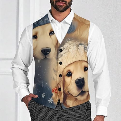 Golden Retriever Men's Suit Vest Business Formal Waistcoat Vest with 2 Pockets for Wedding Party2