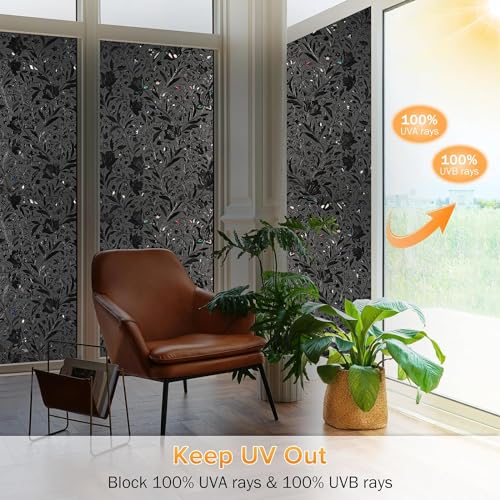 Rabbitgoo A008 Total Blackout Window Film, Heat Blocking Removable Privacy Window Cover, Stained Glass Window Thermal Film, Light Blocker Window Sticker Vinyl Door Window Covering thumb #2