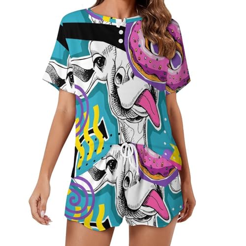 Pyjama femme manches courtes vêtement de nuit été sleepwear cerf