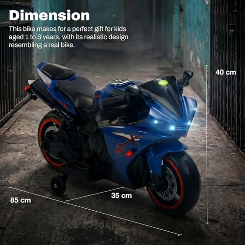 Image of Baybee R7 Baby Electric Bike for Kids with Foot Acceleration | Rechargeable Ride on Baby Bike with LED Lights & Music | Toddler Battery Operated Bike for Kids to Drive 1 to 3 Years Boys Girls (Blue)