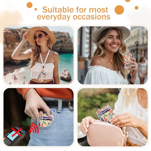 Image of Yonlevres Floral Credit Card Holder Slim RFID Wallet Women Small Travel | Front Pocket, Handy, RFID Blocking, Woman Girls Ladies Gifts, D-ring for Keychain,Thin Mini Card Case, ID Window, PU Leather