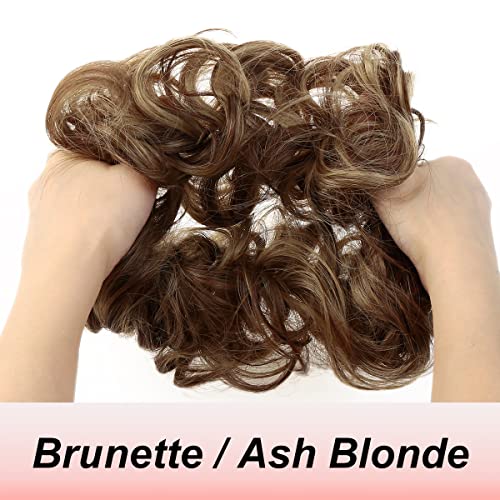 JJstar Messy Hair Bun Curly Wavy Hair Scrunchies Accessories Pieces for Women Girls Synthetic Chignons (Brunette/Ash Blonde) - Image 2