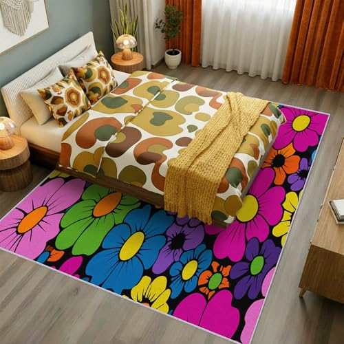 Tapete Hippie Retro Floral 6x9 70s Antideslizante Lavable miniatura 3