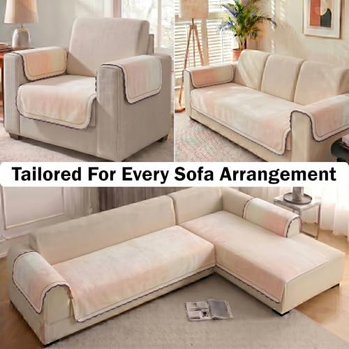 Image of Story@Home Sofa Mat Velvet Sofa Cover 1 Seater (76x61Cm) with Arm Rest Covers | Anti Slip Sofa Cover Velvet for Living Room | Measure Your Sofa & Create Your Own Customized Set -Ombre Cotton Candy