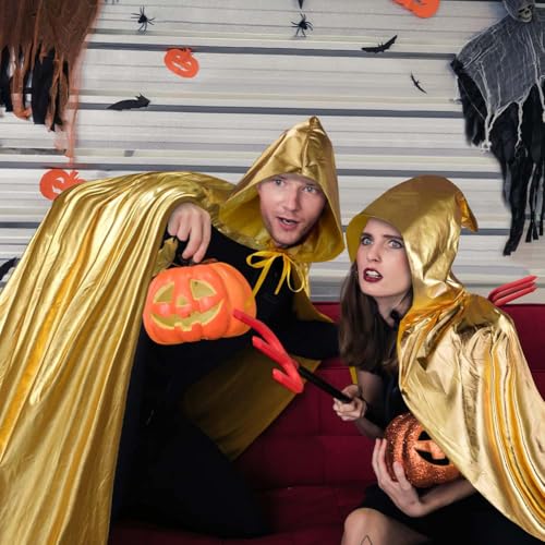 Aomig Adult Gold Gilding Hooded Cloak, Halloween Metallic Shiny Hooded Cape for Adult Unisex Full Length Hooded Cloak - Image 4