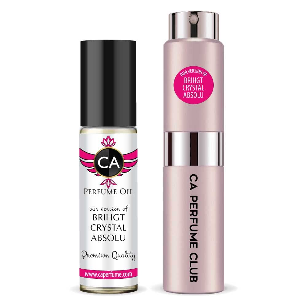 CA PerfumeDuo Impression of Bright Crystal Absolu For Women Eau de Parfum Refillable Atomizer Sprayer + Fragrance Body Oil Long Lasting Sample Travel Size Roll-On Bottle 0.27 Fl Oz+0.33 Fl Oz