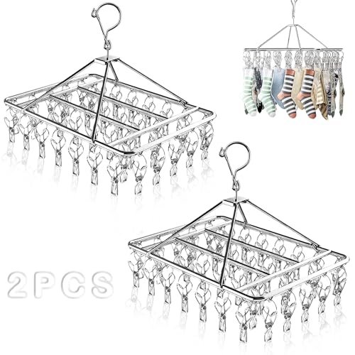 Lavandería, Tools RONSXY 2Pzas de 80 Clip and Drip Colgadero, Tendedero Portátil de Metal para Colgar y Secar Ropa, Rack de Secado de Pinzas con Gancho Giratorio 360 grados para...