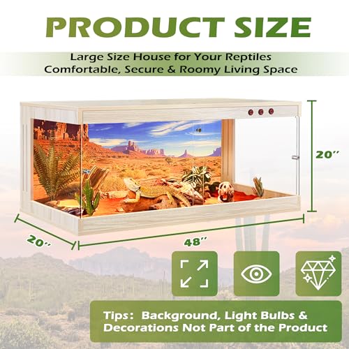 Image of Royxen Reptile Enclosure,82 Gallons Reptile Tank with Wooden Top and Lockable Design,Tempered Glass Bearded Dragon Tank for Lizard Gecko Habitat (Oak,48 inch Length)
