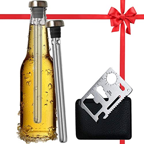 Best Beer Chiller Sticks for Bottles and Cap Opener 2 Pack - Beer Gifts for Men - Top Saint Valentines Day Idea for Dad Husband - Beer Accessories - Unique Practical Gift for Beer Lovers