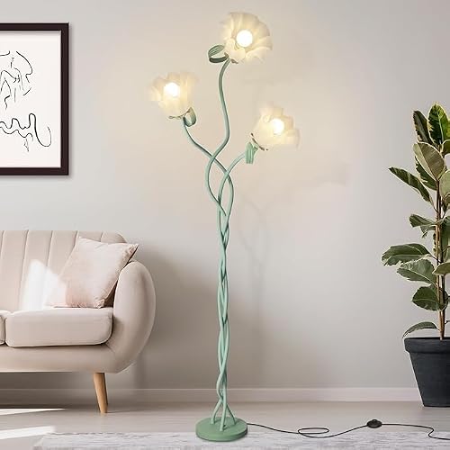 ELINKUME Vintage 3 cabezas de flor lámpara de suelo para salón, 3 temperaturas de color lámparas de suelo altas con snack ajustable, 67" Moderna 3 cabezas de flores lámparas para habitación