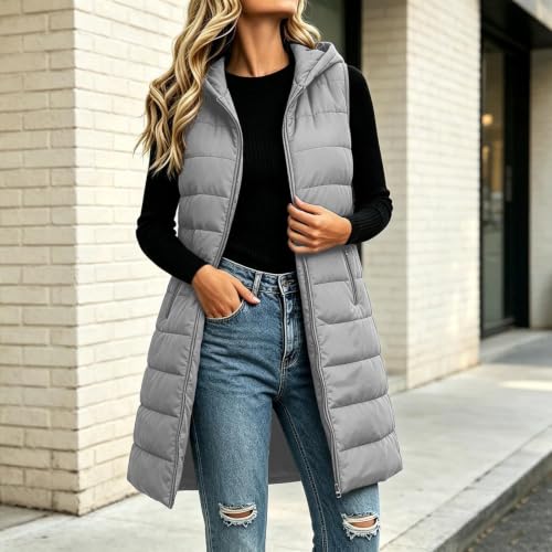 Gumipy Women Puffer Vest Long Hooded Quilted Vest Sleeveless Puffer Jacket - image 3