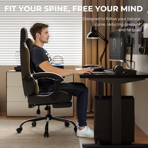 Nexthra Gaming Chair with Footrest Lumbar, Ergonomic Leather Mesh Reclining Chair 220lbs with Headrest for Office and Long Gaming Sessions,Black - Image 5