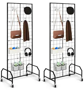 Gridwall Panel Display Stand?Freestanding Double-Sided Display Rack?Heavy-Duty Mobile Wire GridWall Display Rack?Easy disassembly?Ideal for Home, Retail, Trade Shows, Craft Display Stands (2Pcs)