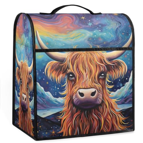 Coffee Maker Cover Abstract Universe Highland Cow Kitchen Appliance Covers Small Appliance Covers Blender Cover Juicer Cover Dust Covers for Kitchen Appliances with Top Handle and Pockets,C582