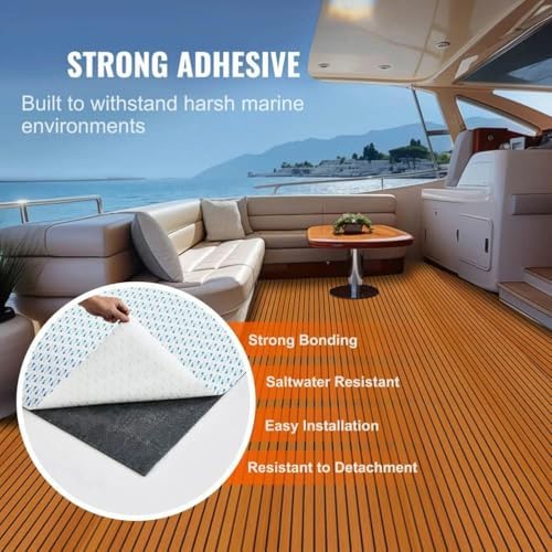 Anti-Slip EVA Foam Boat Flooring - 6mm Thick Faux Teak Decking Sheet with Black Stripes, Self-Adhesive Marine Pad for Bass Boat, Yacht, Motorboat, RV, Waterproof, Durable