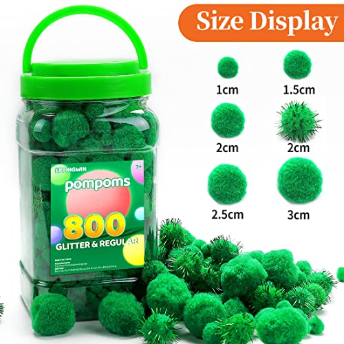 image for Eppingwin 800pcs Green Pom Poms, Regular & Sparkly Pompoms, Assorted S