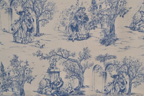 Blue Toile De Jouy Fabric | Direct from France (Toile De Jouy) | Aimee | Authentic French Designer 100% Cotton Print | 55 Inches (140cms) Wide ~ Sold by The Yard