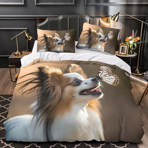 Parure de lit motif 3D chien papillon en microfibre housse de couette 260x220cm