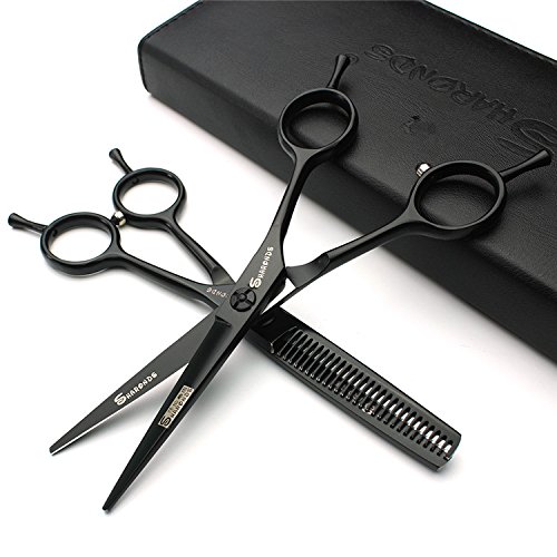 (5.5) ciseaux de coiffure professionnelle noir noir salon de coiffure salon de coiffure et ciseaux de cheveux éclaircis (5,5 pouces scissors set)