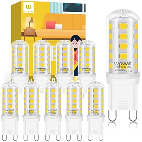 G9 LED Light Bulbs, 5W, Cool White 6000K, 400LM, Equivalent to 40W G9 Halogen Bulb, No Flicker, Non Dimmable, AC 220V-240V for Lighting Decor, Chandelier Home and More 10-Pack Cover