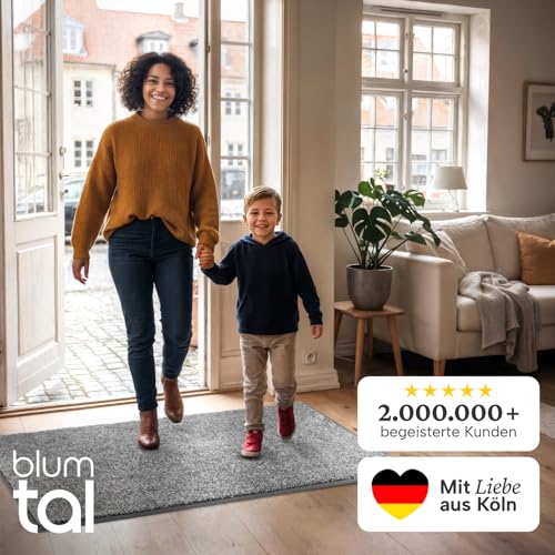 Blumtal Fußmatte 50x80 cm - Mikrofaser Schmutzfangmatte mit wasserdichter TPR-Rückseite - rutschfeste Fussmatte innen - Schmutzmatte aus Hochleistungs-Mikrofaser - Türvorleger in Grau