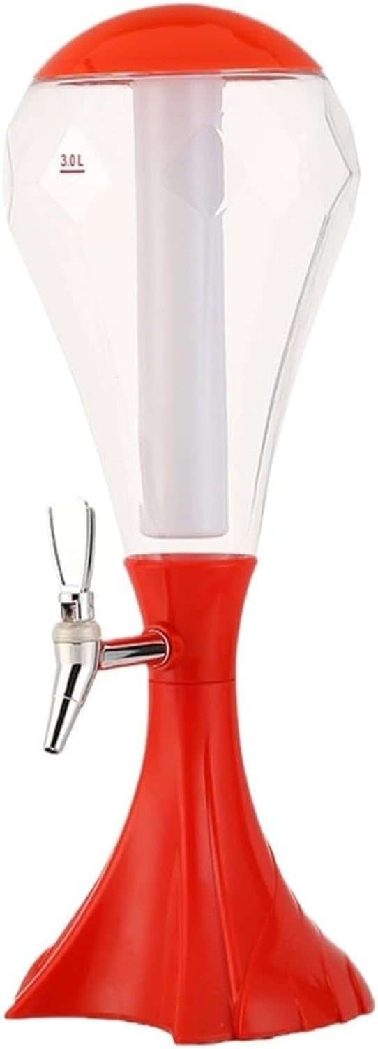 AIEIJJH 3L Beer Tower Dispenser for Parties, Juice Server with Removable Ice Tube Water Container for Drinks, Rosso, 20.5x58cm
